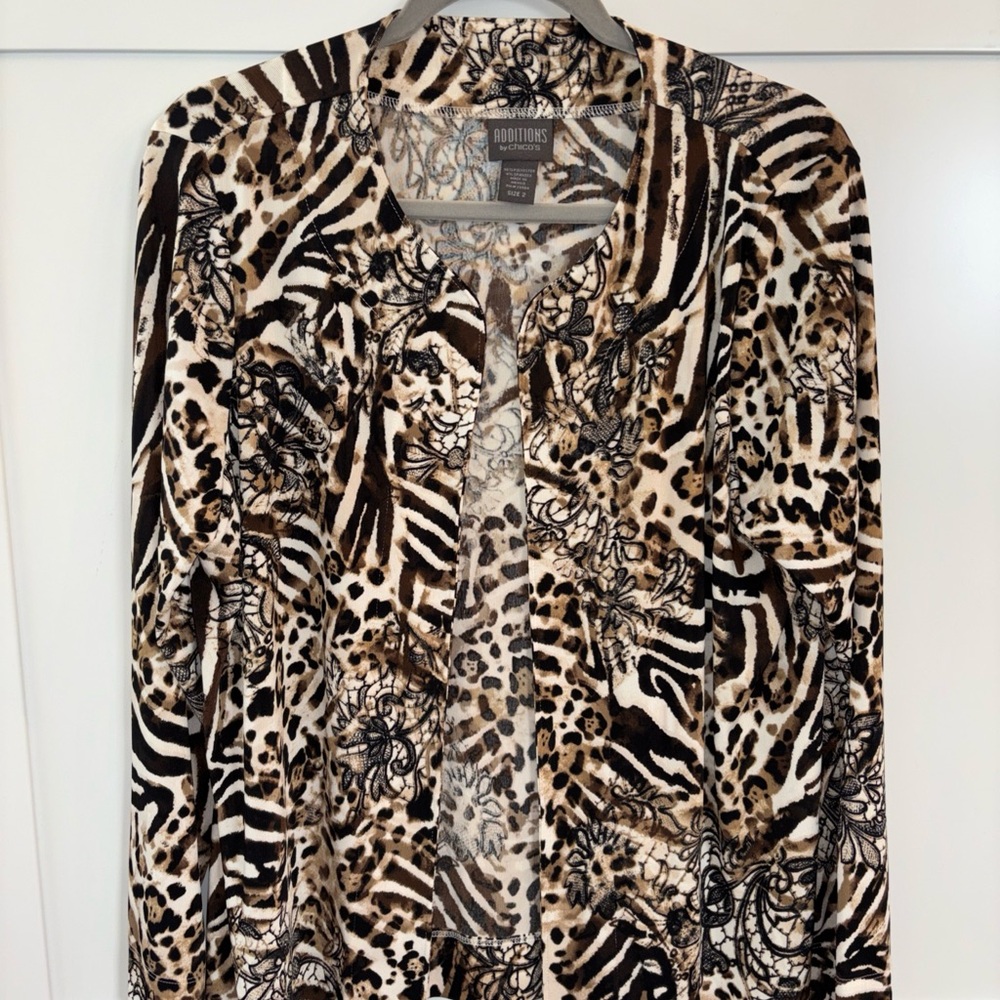 Chico's Black and Brown Animal Print Patterned Open Jacket